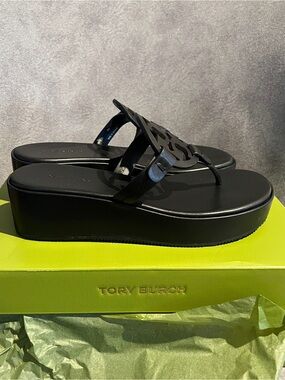 Tory Burch Women’s Sandals Miller Wedge 25 MM Black Size 6 US